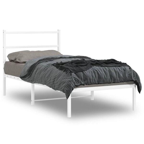 vidaXL Bed Frame White Powder-Coated Steel Single Bed Frame