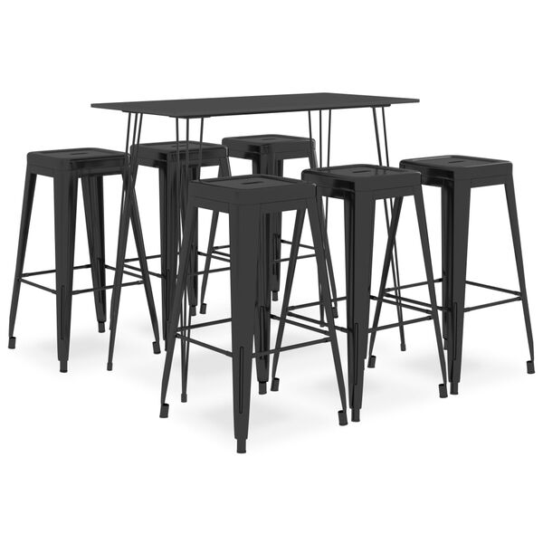vidaXL Bar Set Black MDF, Powder-Coated Steel Stackable Bar Set