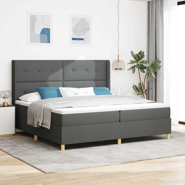 vidaXL Box Spring Bed with Mattress Dark Grey 78.74 x 78.74 in Fabric