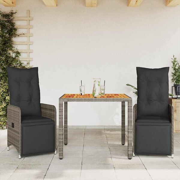 vidaXL Bistro Set Grey Poly Rattan Medium Removable Covers Bistro Set