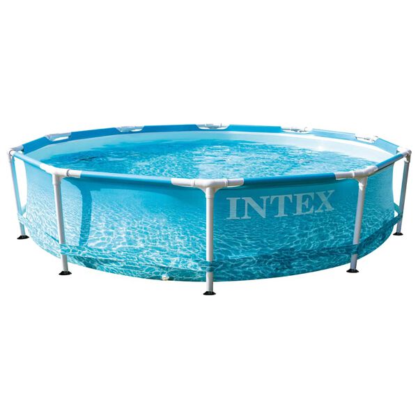 INTEX Metal Frame Pool Blue Steel frames and vinyl liner 10ft diameter
