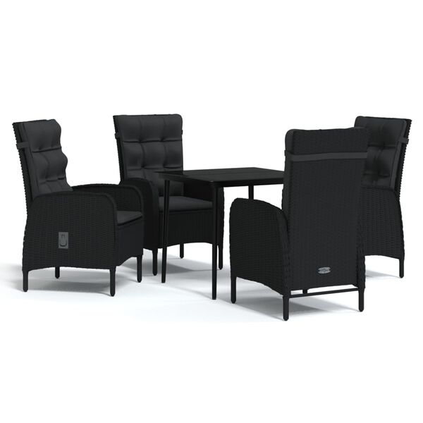 vidaXL Garden Dining Set Black PE rattan, powder-coated steel, glass