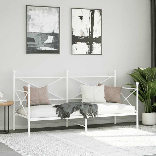 vidaXL Daybed With Trundle White Steel Single bed size