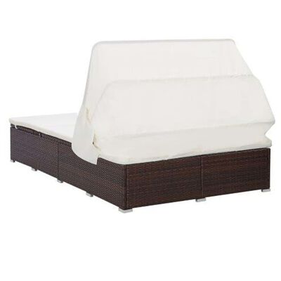 vidaXL 2-Person Sunbed with Cushion Poly Rattan Brown