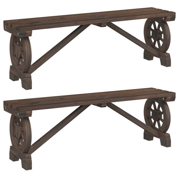 vidaXL Garden Bench Set of 2 Burnt Solid fir wood Standard Durable