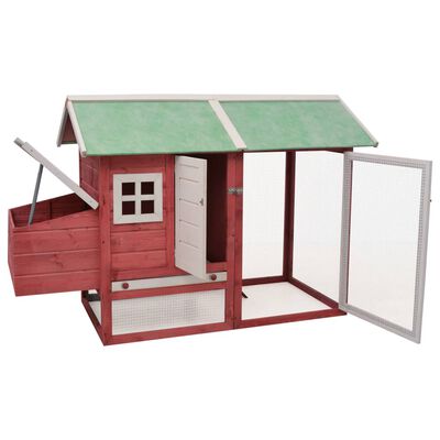 vidaXL Chicken Cage Red 66.9"x31.9"x43.3" Solid Pine & Fir Wood