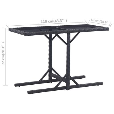 vidaXL Patio Table Black 43.3"x20.9"x28.3" Glass and Poly Rattan