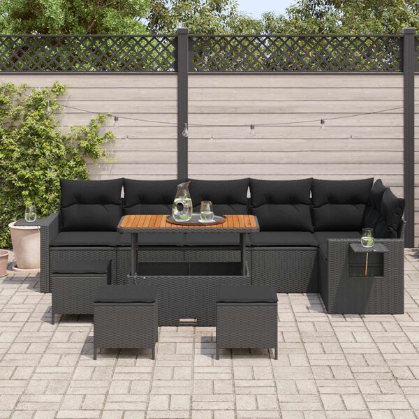 vidaXL Garden Sofa Set Height-Adjustable 10 pcs Black Poly Rattan