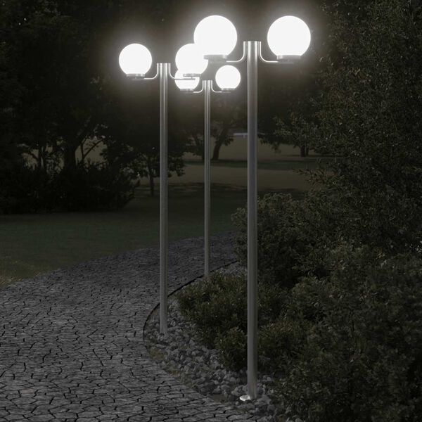 vidaXL Outdoor Floor Lamp Silver Stainless Steel, PMMA Extra Tall