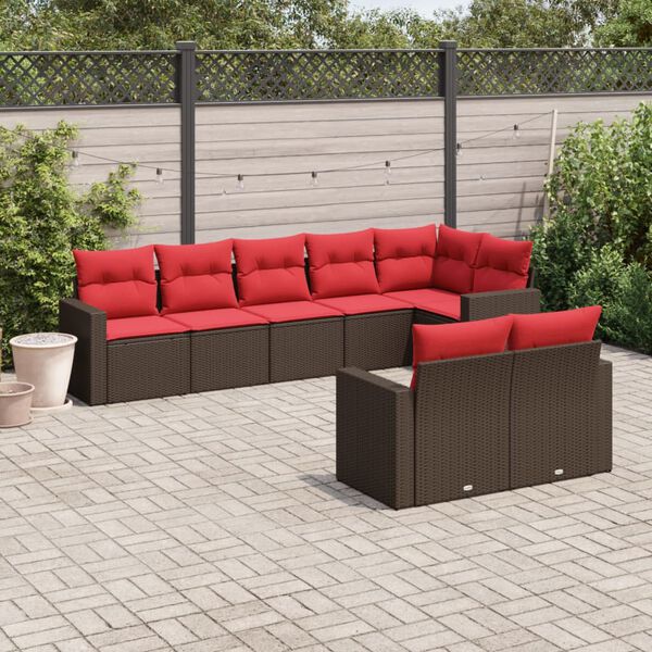 vidaXL 8 Piece Patio Sofa Set with Cushions Brown Poly Rattan