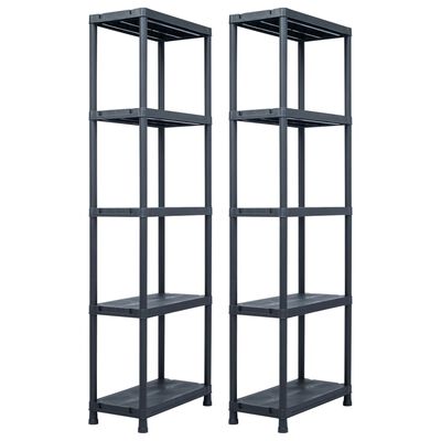 vidaXL Storage Shelf Racks 2 pcs Black 275.6 lb 23.6"x11.8"x70.9" Plastic