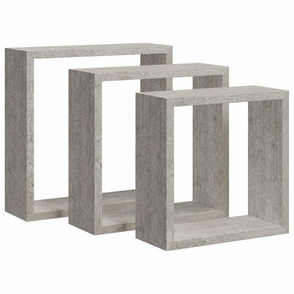 vidaXL Wall Cube Shelf Set of 3 Concrete Gray MDF