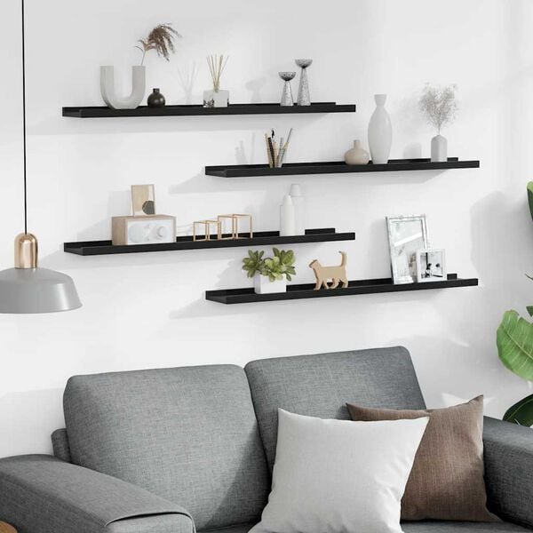vidaXL Wall Shelf Set of 4 Black MDF Medium Decorative Inlays