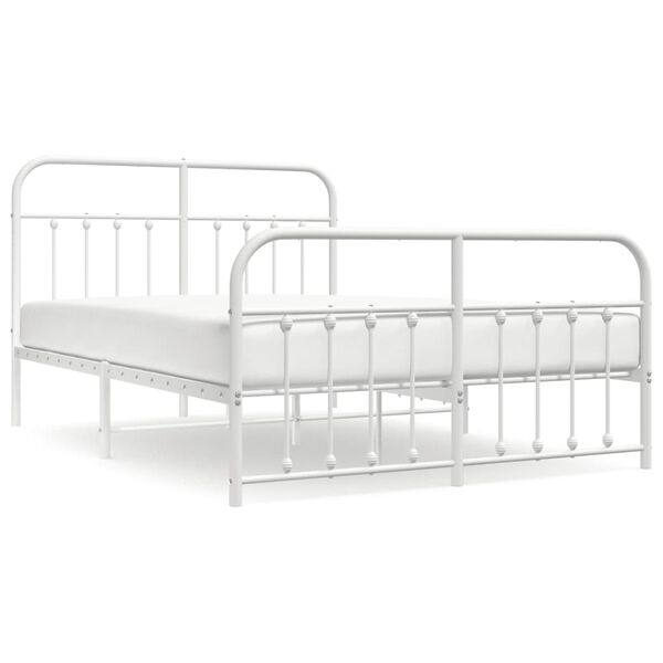 vidaXL Bed Frame White Powder-Coated Steel 55 x 79 in Bed Frame