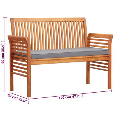 vidaXL 2-Seater Patio Bench with Cushion 47.2" Solid Acacia Wood