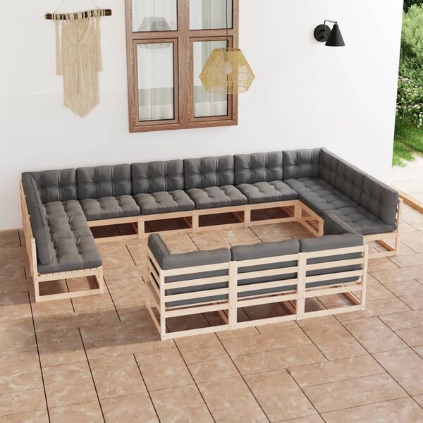 vidaXL Garden Lounge Set Pinewood with Gray Cushions