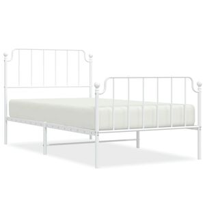 vidaXL Bed Frame White Steel Single Classic/Traditional Style Durable