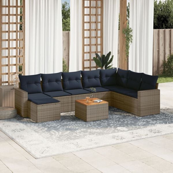 vidaXL 9 Piece Patio Sofa Set with Cushions Gray Poly Rattan