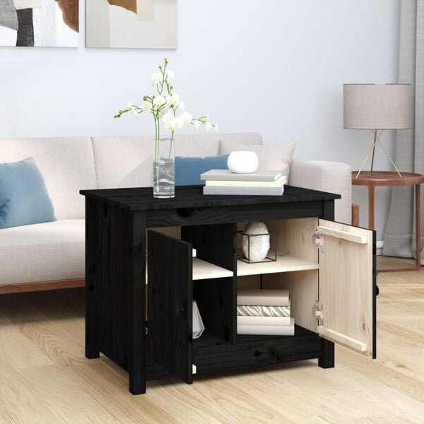 vidaXL Coffee Table Black Solid Pine Wood Medium Coffee Table