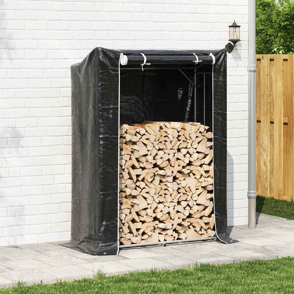 vidaxL Firewood Rack with Rain Cover 59.1"x23.6"x78.7" Galvanized Steel