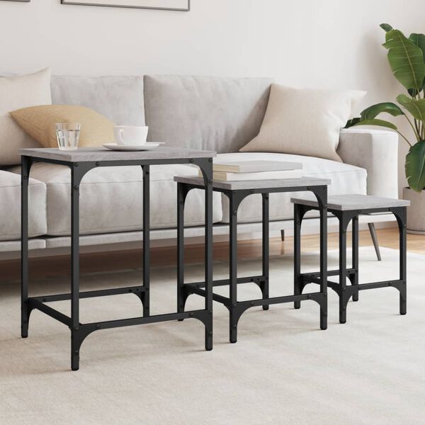 vidaXL Nesting Coffee Table Set of 3 Grey sonoma Engineered wood, metal