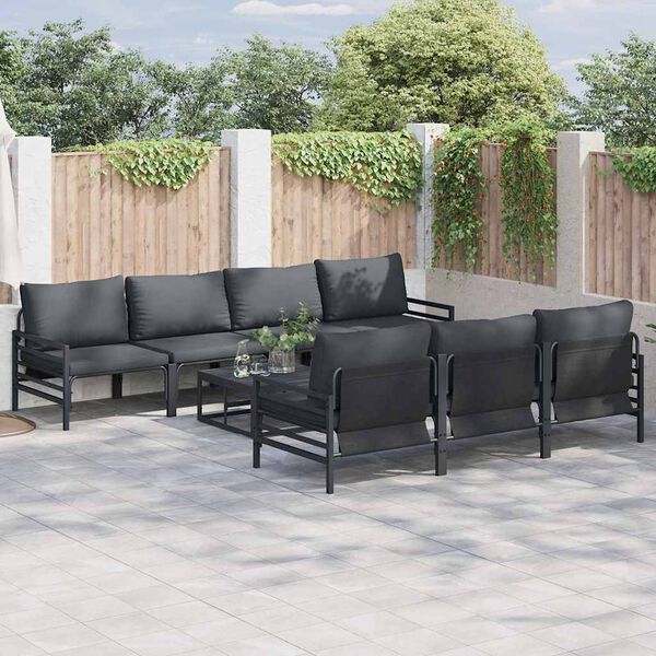 vidaXL Garden Sofa Set with Cushion 8 pcs Anthracite Steel & Fabric