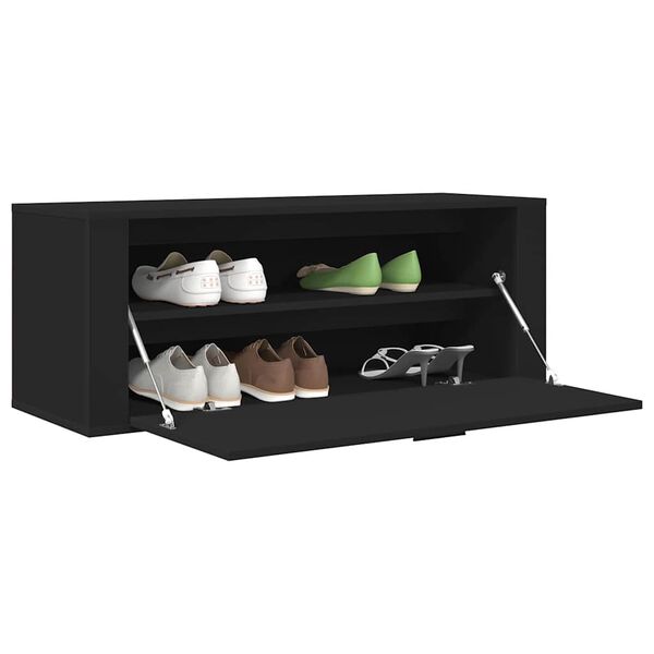 vidaXL Wall Shoe Cabinet Black Engineered wood Medium Drop-Down