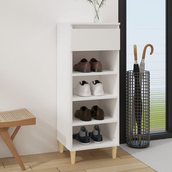 vidaXL Shoe Cabinet White Engineered wood, Solid eucalyptus wood Compact