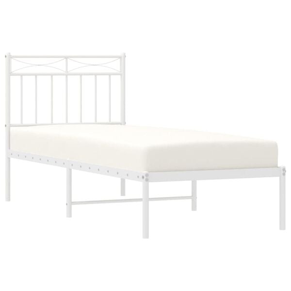 vidaXL Bed Frame White Powder-Coated Steel Twin Modern Bed Frame