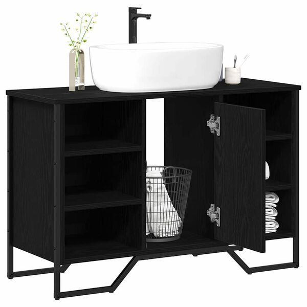 vidaXL Bathroom Sink Cabinet Black Oak 35.83 x 13.78 x 23.62 in