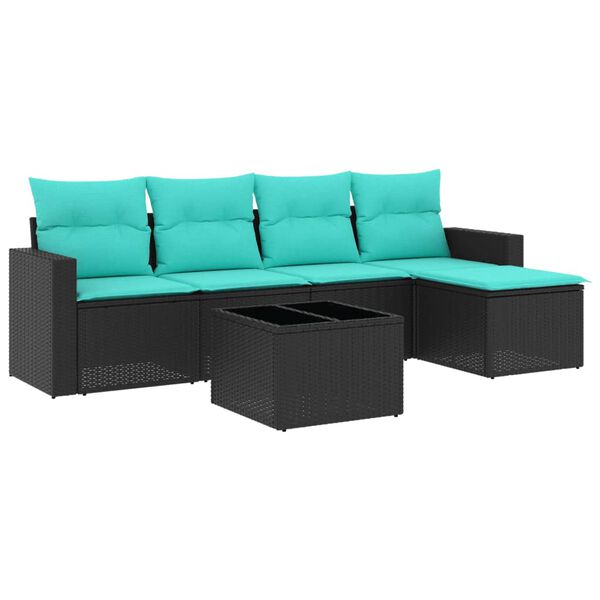 vidaXL 6 Piece Patio Sofa Set with Cushions Black Poly Rattan