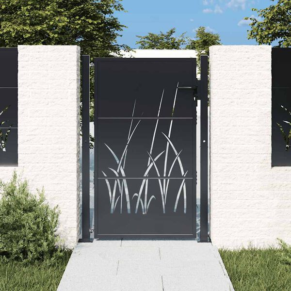 vidaXL Garden Gate Anthracite 39.4x59.1" Steel Grass Design