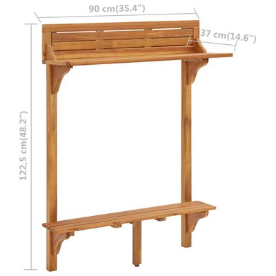 vidaXL Balcony Bar Table 35.4"x14.6"x48.2" Solid Acacia Wood