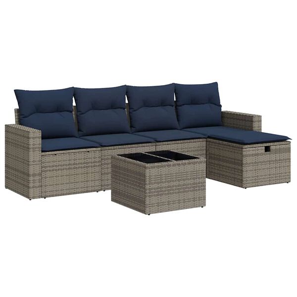 vidaXL 6 Piece Patio Sofa Set with Cushions Gray Poly Rattan