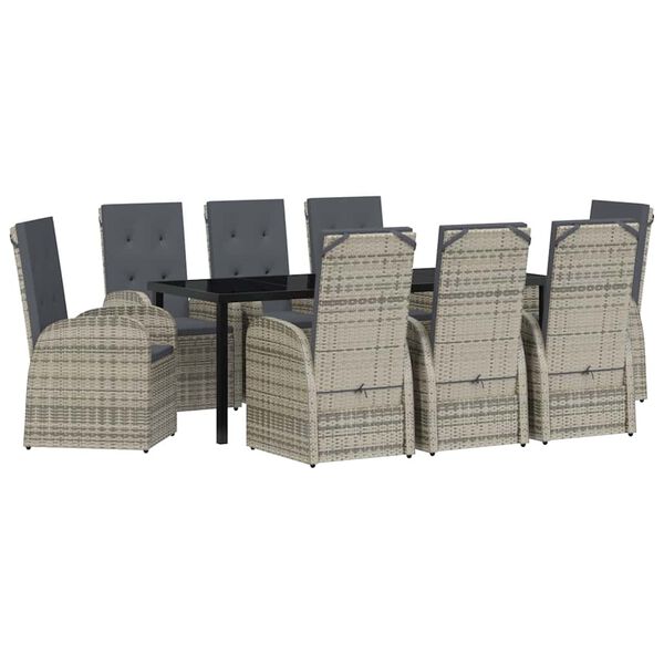 vidaXL Garden Dining Set with Cushion 9 pcs Grey Poly Rattan