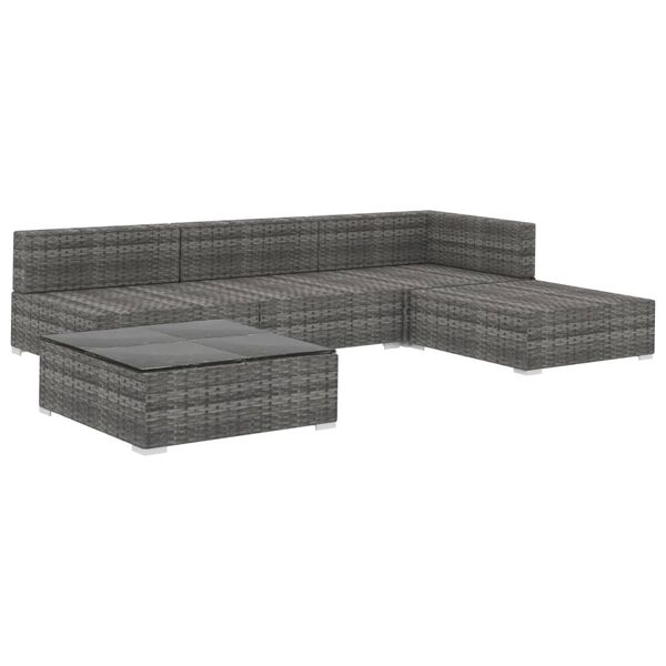 vidaXL Patio Lounge Set Set of 5 Grey PE Rattan 5 Piece Set Modular