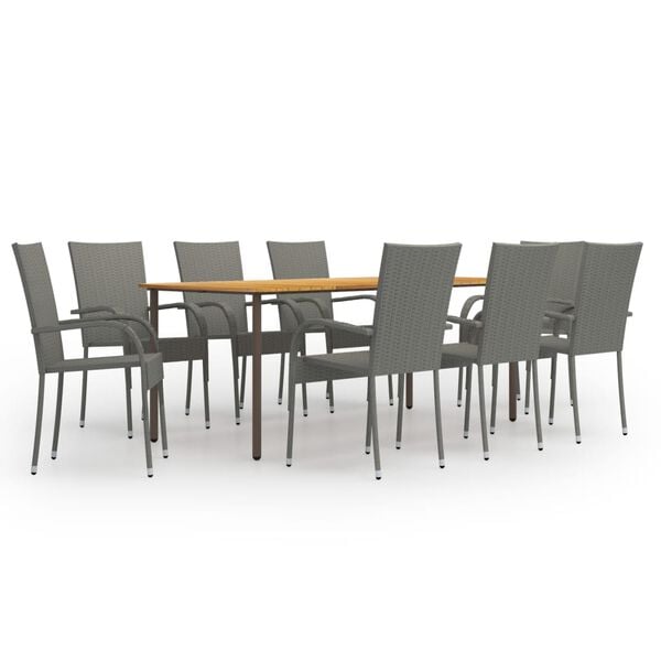 vidaXL Dining Set Grey Solid acacia wood Large Stackable