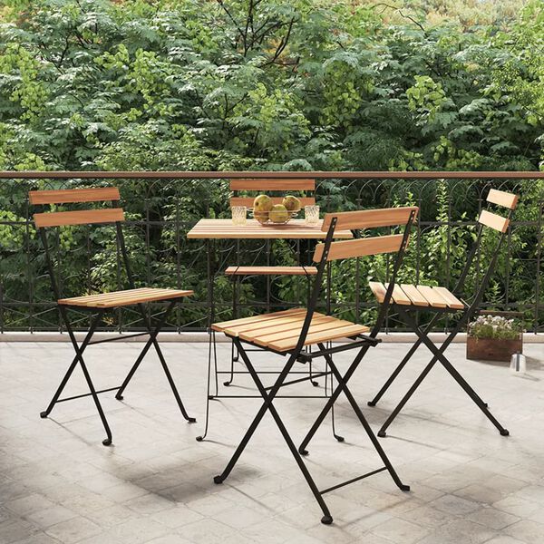 vidaXL Folding Bistro Chair Set of 4 Brown Solid Teak Wood One Size