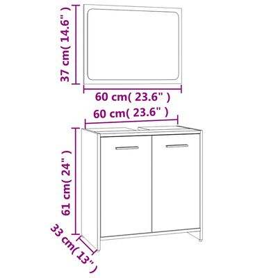 Diagram with measurements for a bathroom vanity set
