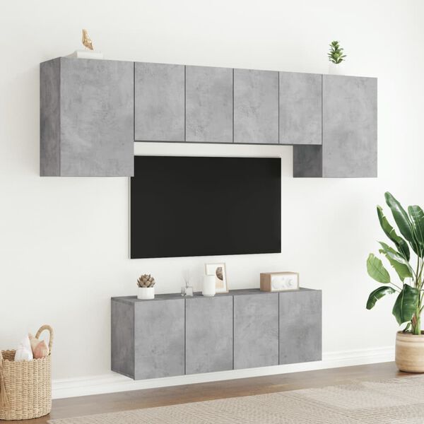 vidaXL TV Wall Unit Concrete grey Engineered wood Large