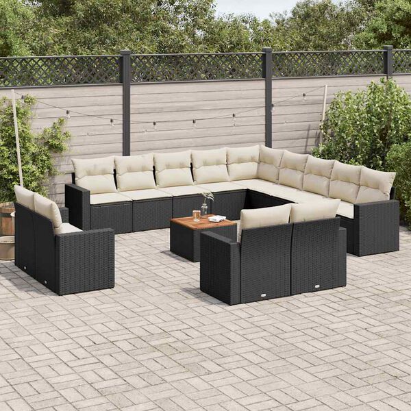 vidaXL Garden Sofa Set Black, Cream White