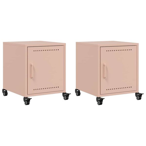 vidaXL Bedside Cabinet Set of 2 Pink Cold-rolled steel Bedside Cabinet
