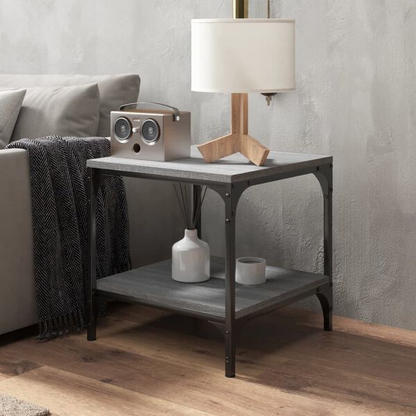 vidaXL Side Table Set of 2 Grey Sonoma Engineered Wood, Steel Small