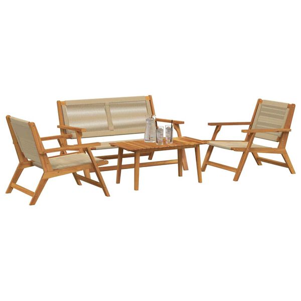 vidaXL Garden Chairs with Table 4 pcs Beige Solid Acacia wood