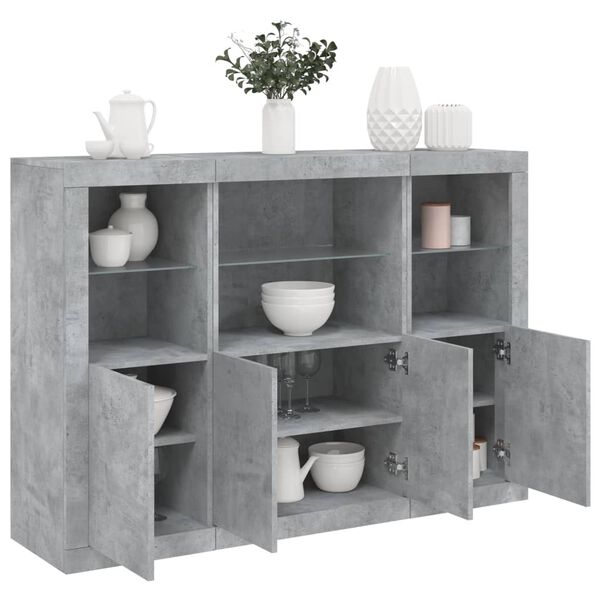 vidaXL Sideboard Set of 3 Concrete grey Engineered wood, glass Large