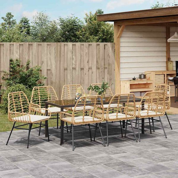vidaXL Garden Dining Set 9 pcs Brown poly rattan