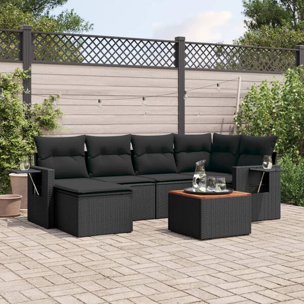 vidaXL Garden Sofa Set Black PE rattan Large Removable Covers