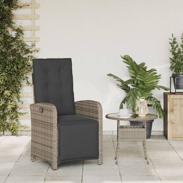 vidaXL Reclining Garden Chair Grey PE rattan, powder-coated steel Standard