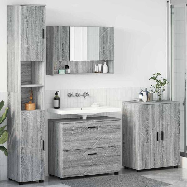 vidaXL Bathroom Furniture Set 4 pcs Grey sonoma Engineered wood