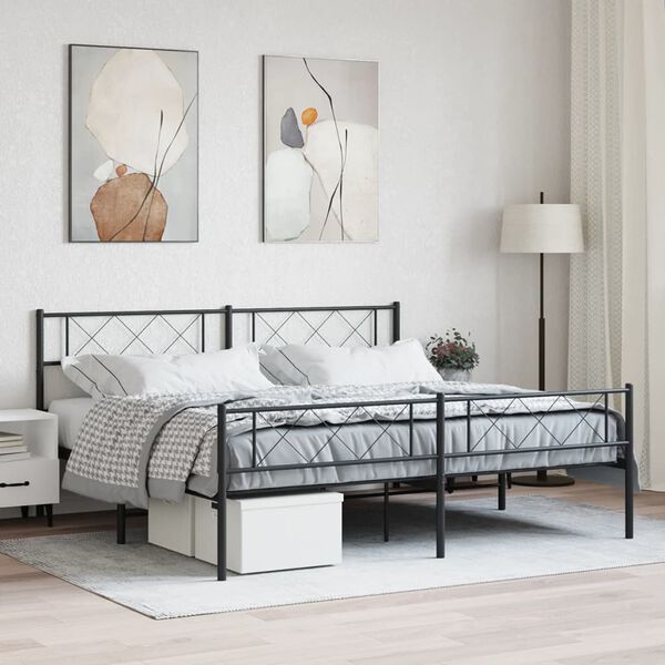 vidaXL Metal Bed Frame Black Powder-Coated Steel Super King Size